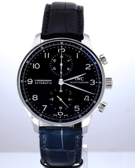 No Reserve - 2017 IWC Schaffhausen Portugieser Chronograph 40.9MM Black Dial Leather Strap (IW371447)