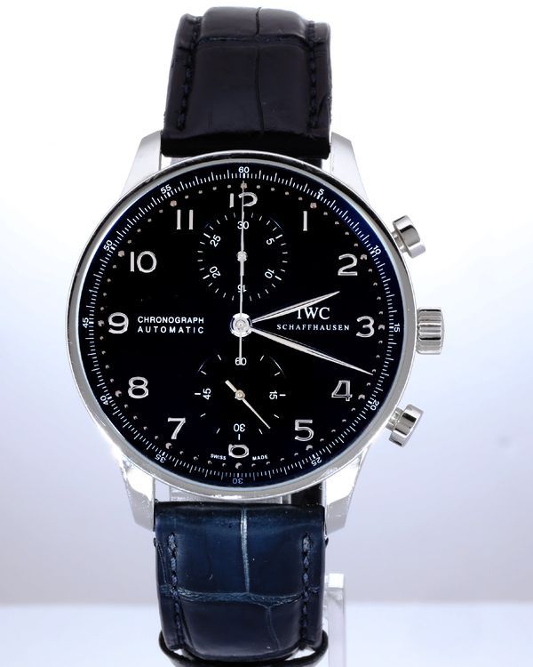 No Reserve - IWC Schaffhausen Portugieser Chronograph 40.9MM Black Dial Leather Strap (IW371447)