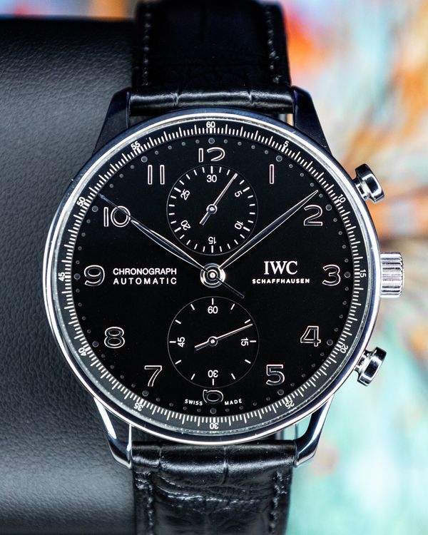 No Reserve - 2021 IWC Schaffhausen Portugieser Chronograph 41MM Black Dial Leather Strap (IW371609)