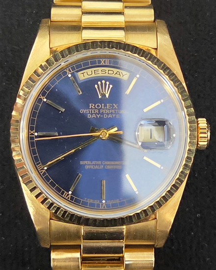 Rolex Day-Date 36MM Blue Dial Yellow Gold President Bracelet (118238)