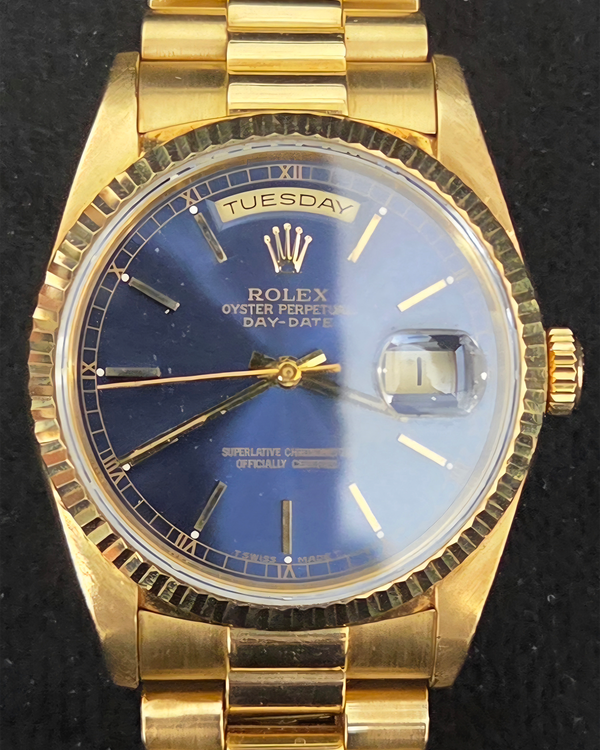 Rolex Day-Date 36MM Blue Dial Yellow Gold President Bracelet (118238)