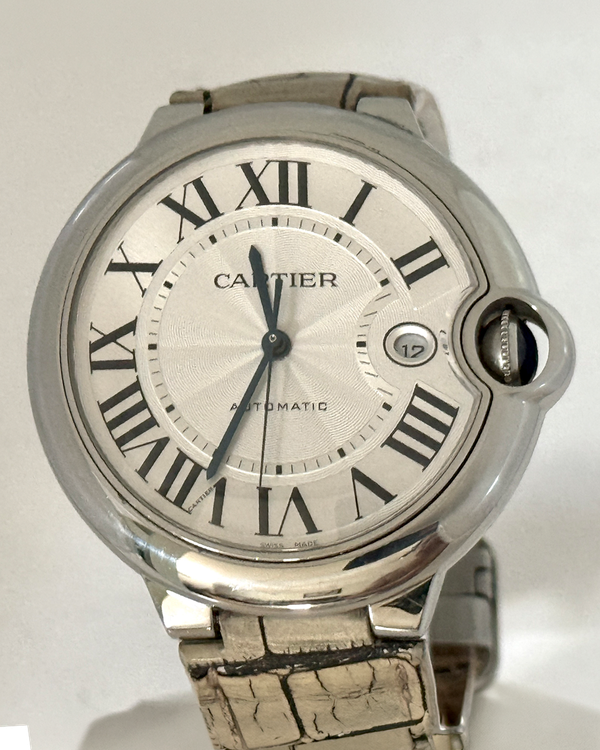 Cartier Ballon Bleu 42MM Silver Dial Leather Strap (3765)
