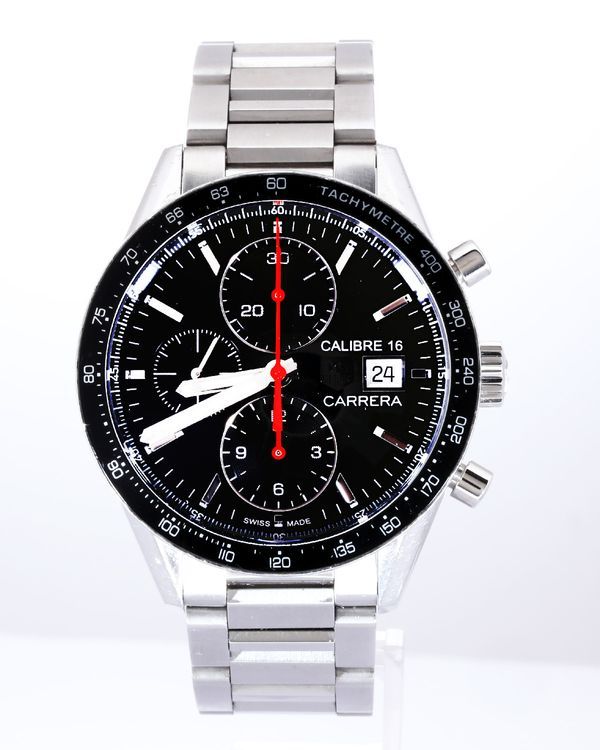 No Reserve - 2016 Tag Heuer Carrera Calibre 16 41MM Black Dial Steel Bracelet (CV201AK-0)