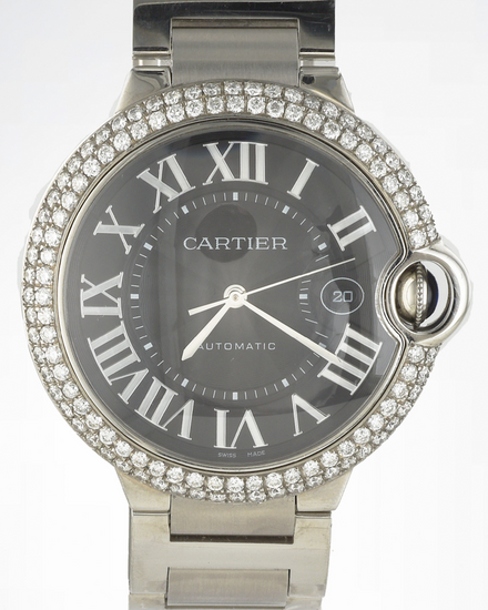 Cartier Ballon Bleu 42MM Black Dial Steel Bracelet (3765)