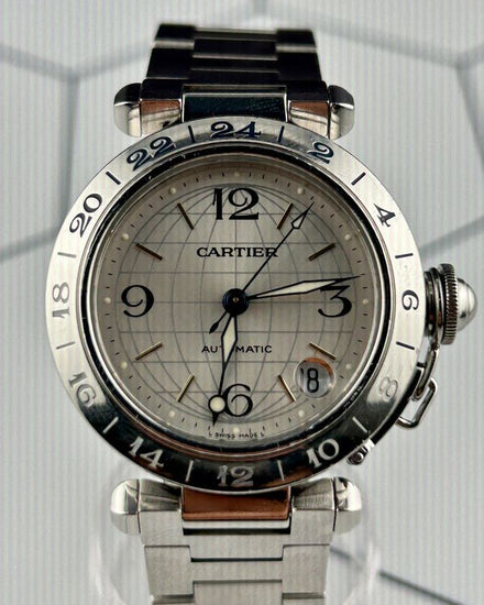 Cartier Pasha De Cartier C Meridian GMT 35MM Silver Dial Steel Bracelet (2377)