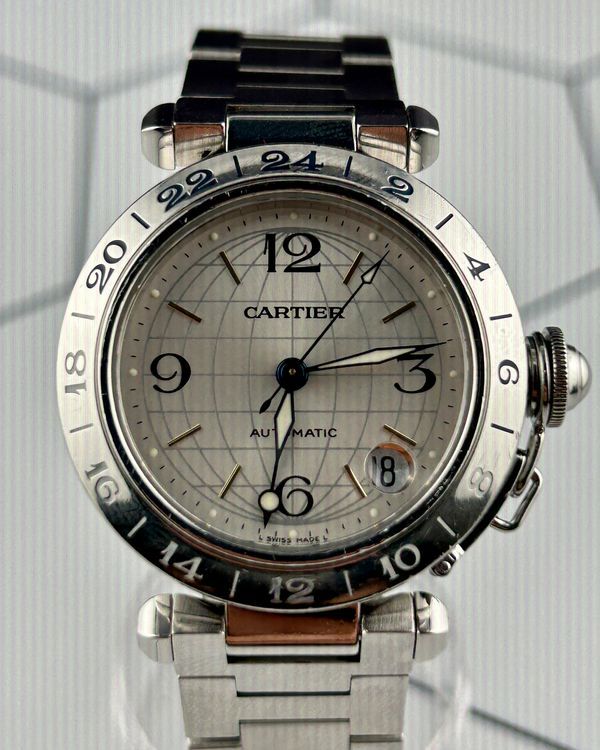 Cartier Pasha De Cartier C Meridian GMT 35MM Silver Dial Steel Bracelet (2377)