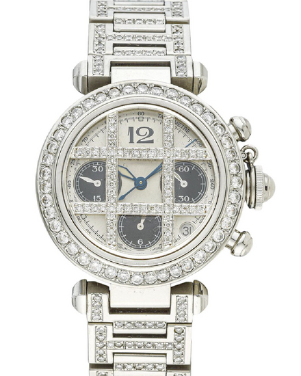 Cartier Pasha De Cartier 36MM Silver Dial Aftermarket Diamonds Bracelet  (2412)