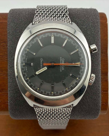 Omega Geneve Vintage Chronostop Driver 35MM Grey Dial Steel Bracelet (145.010)