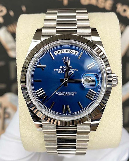Rolex Day-Date 40MM Blue Dial White Gold President Bracelet (228239)