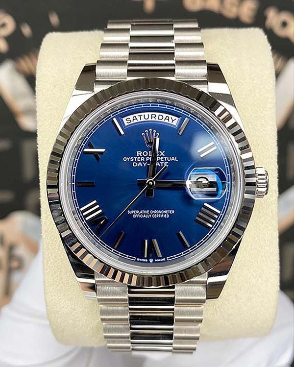 Rolex Day-Date 40MM Blue Dial White Gold President Bracelet (228239)