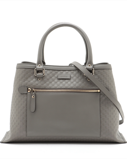 Gucci Micro Guccisima Leather Two Way Medium Handbag Grey Leather Gold-Tone Hardware (Guccisima Handbag)