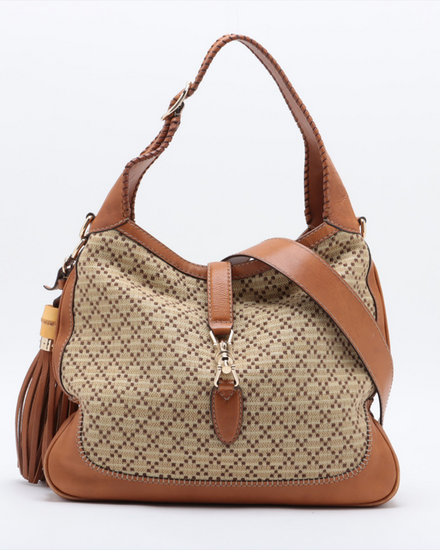 Gucci Jackie 3 Way Shoulder Bag Medium Canvas Leather Gold-Tone Hardware Leather Strap (Hand Bag)