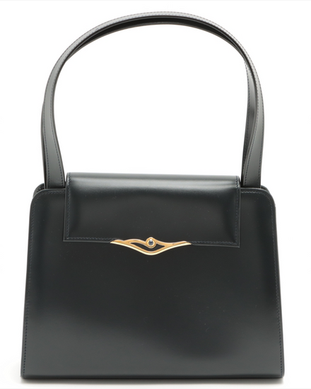 Cartier Sapphire Line Medium Handbag Black Leather Gold-Tone Hardware (Cartier Sapphire Handbag)