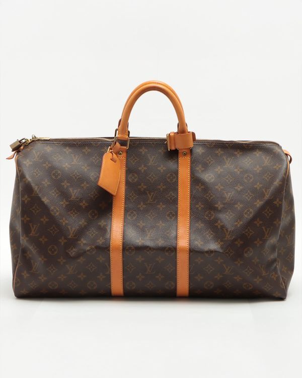 Louis Vuitton Keepall Medium Travel Bag Canvas Gold-Tone Hardware Leather Handles (Bag)