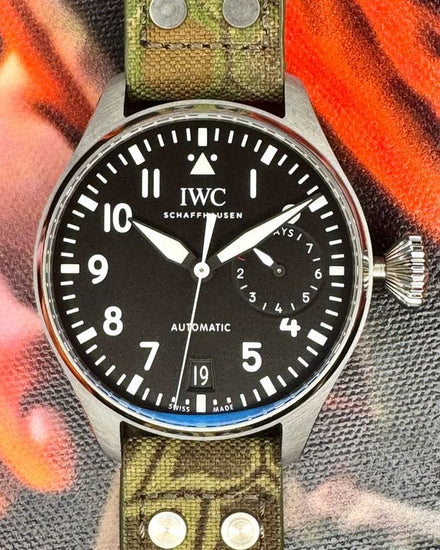 2021 IWC Schaffhausen Pilot 46.2MM Black Dial Aftermarket Textile Strap (IW501001)
