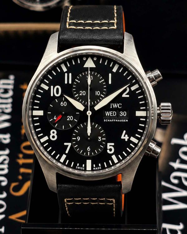 2016 IWC Schaffhausen Pilot Chronograph 43MM Black Dial Leather Strap (IW377709)