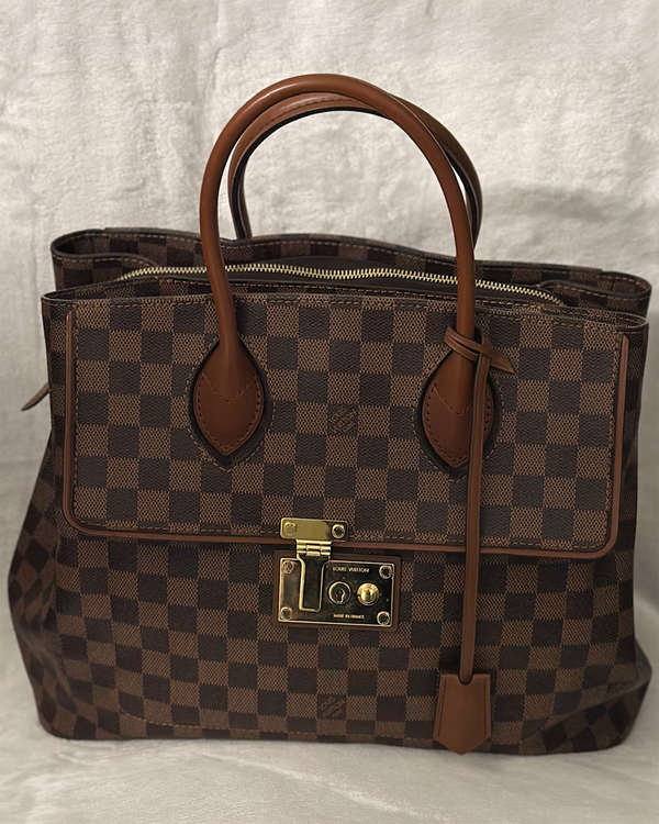 2014 Louis Vuitton Damier Ebene Ascot Coated Canvas Gold-Tone Hardware Leather Strap (N41273)