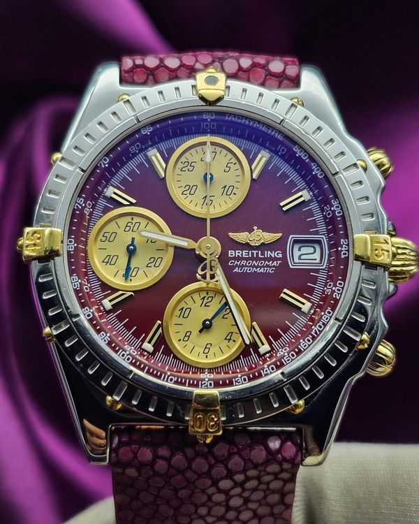 Breitling Chronomat 39MM Burgundy Dial Aftermarket Leather Strap (B13050.1)