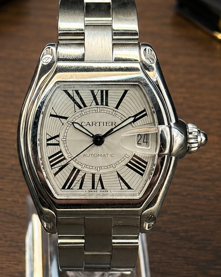 No Reserve - 2010 Cartier Roadster 39MM Silver Dial Steel Bracelet (W62025V3)