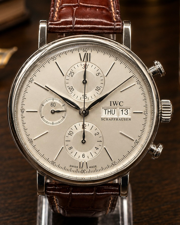 No Reserve - 2021 IWC Schaffhausen Portofino Chronograph 42MM Silver Dial Leather Strap (IW391027)