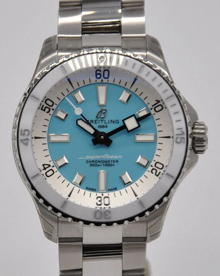 2026 Breitling Superocean 36MM Turquoise Dial Steel Bracelet (A17377211C1A1)
