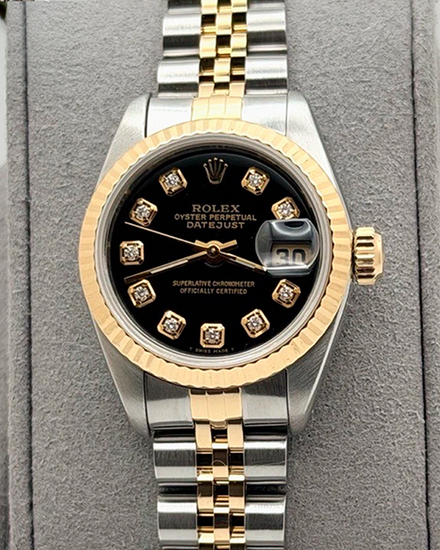1990 Rolex Lady-Datejust 26MM Aftermarket Black Dial Two-Tone Jubilee Bracelet (69173)