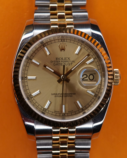 2011 Rolex Datejust 36MM Champagne Dial Two-Tone Super Jubilee Bracelet (116233)