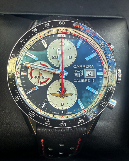 2022 Tag Heuer Carrera Calibre 16 Chronograph "Indy 500" L.E. 41MM Black Dial Leather Strap (CV201AS)