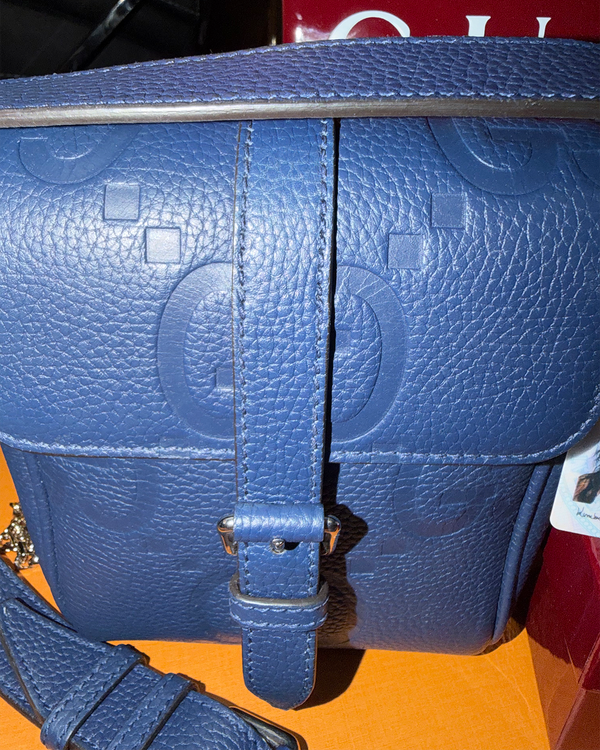 No Reserve - 2025 Gucci Jumbo GG Small Bag Blue Leather Silver-Tone Hardware Leather Strap (760235)