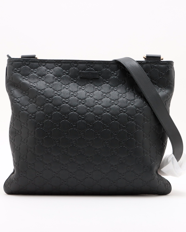 Gucci Bag Guccissima Medium Black Leather Gold-Tone Hardware Leather Strap (Guccissima)