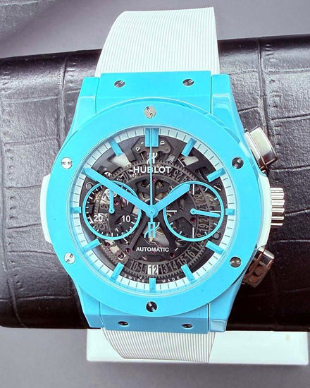 2022 Hublot Classic Fusion Aerofusion Chronograph Blue Tomiya L.E. 45MM Skeleton Dial Rubber Strap (525.EX.0129.RW.TMY21)
