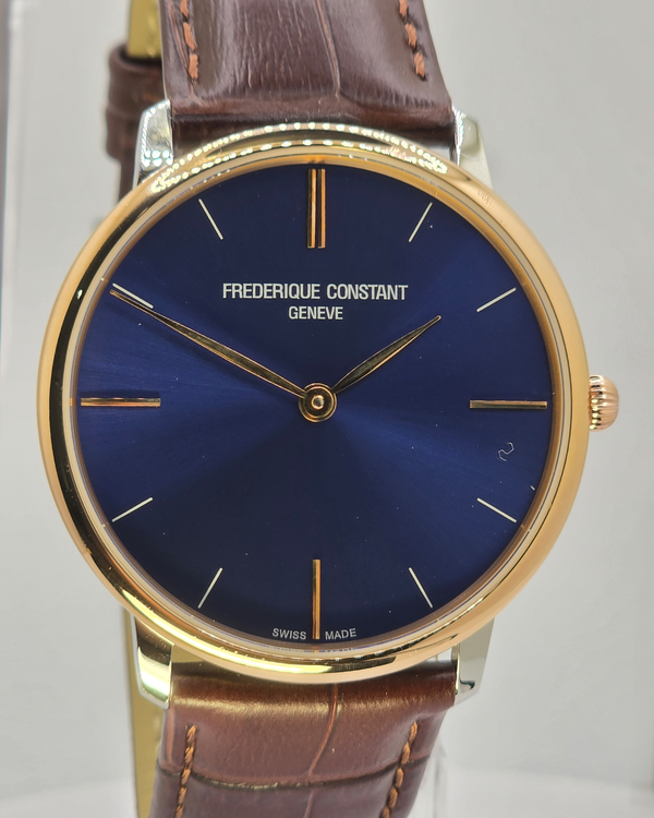 No Reserve - 2021 Frederique Constant 39MM Quartz Slimline Blue Dial Leather Strap (FC-200LN5S32B)