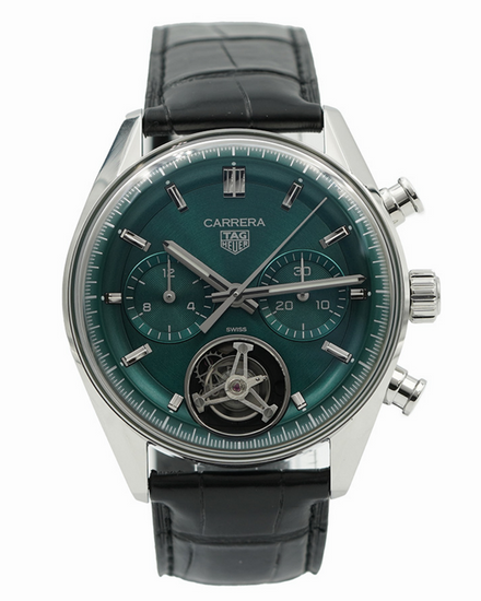 2024 Tag Heuer Carrera Chronograph Tourbillon 42MM Green Dial Leather Strap (CBS5011.FC6566)