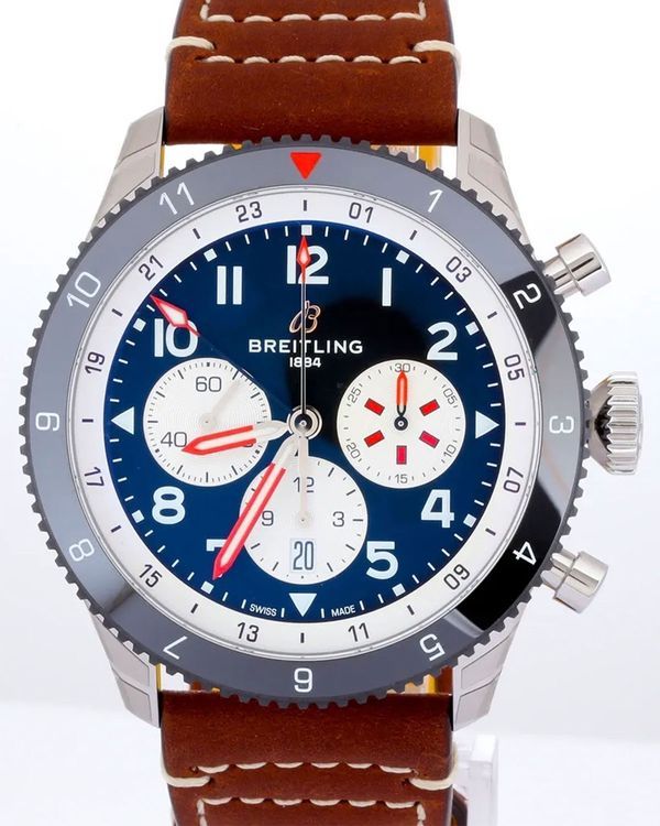 2026 Breitling Super AVI Mosquito 46MM Black Dial Leather Strap (YBO445)