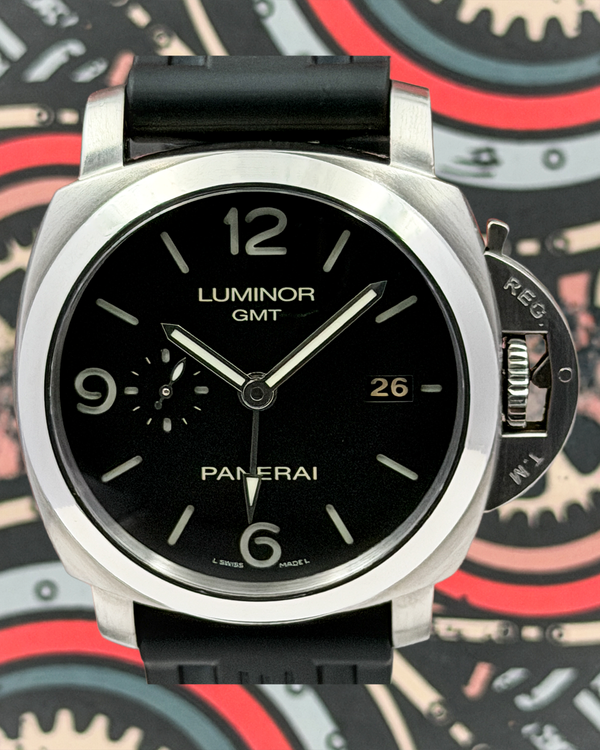 2011 Panerai Luminor 1950 3 Days GMT 44MM Black Dial Rubber Strap (PAM00320)