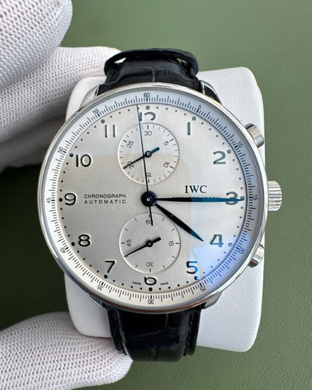2007 IWC Schaffhausen Portugieser Chronograph 41MM Silver Dial Leather Strap (IW371417)
