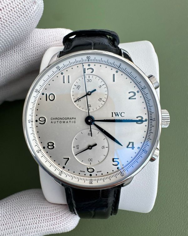 2007 IWC Schaffhausen Portugieser Chronograph 41MM Silver Dial Leather Strap (IW371417)