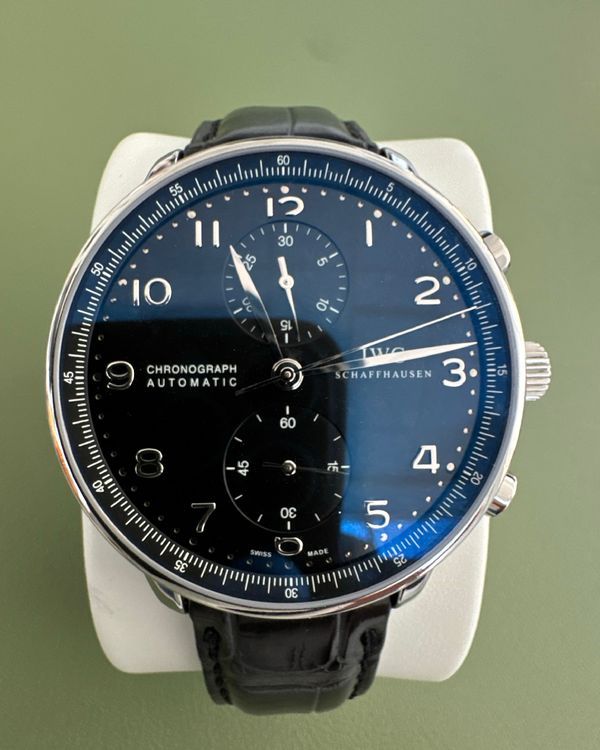 IWC Schaffhausen Portugieser Chronograph 40.9MM Black Dial Leather Strap (IW371447)