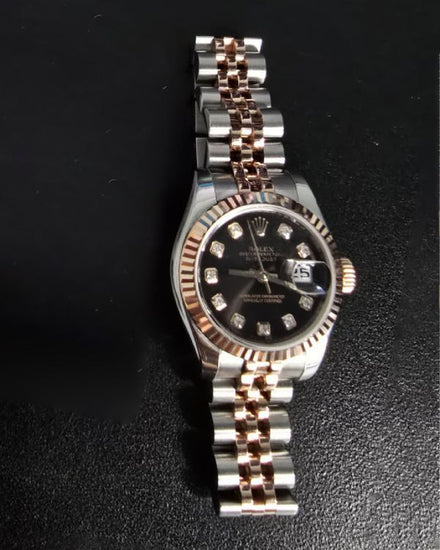 2014 Rolex Lady-Datejust 26MM Black Dial Two-Tone Super Jubilee Bracelet (179171)