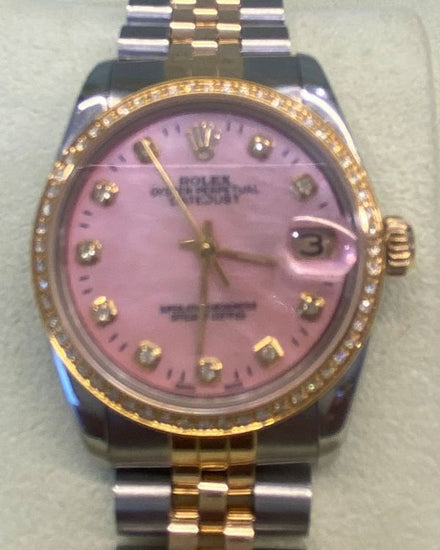 Rolex Datejust 31MM Aftermarket Pink Mother Of Pearl Dial Two-Tone Jubilee Bracelet (68273)