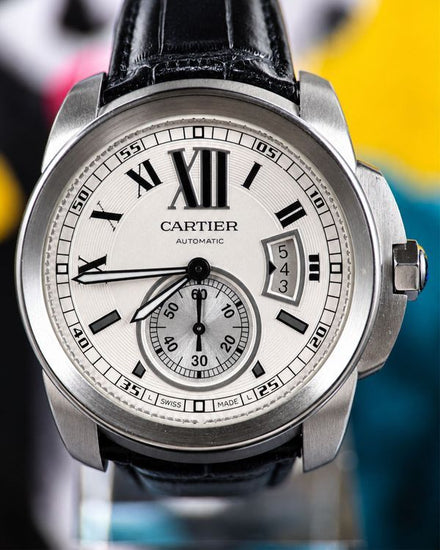 No Reserve - 2015 Cartier Calibre de Cartier 42MM Silver Dial Leather Strap (W7100037)
