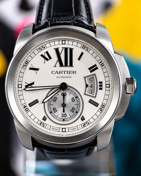 No Reserve - 2015 Cartier Calibre de Cartier 42MM Silver Dial Leather Strap (W7100037)
