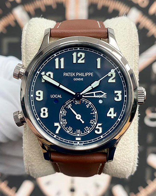 Patek Philippe Calatrava Pilot Travel Time 42MM Blue Dial Leather Strap (5524G-001)