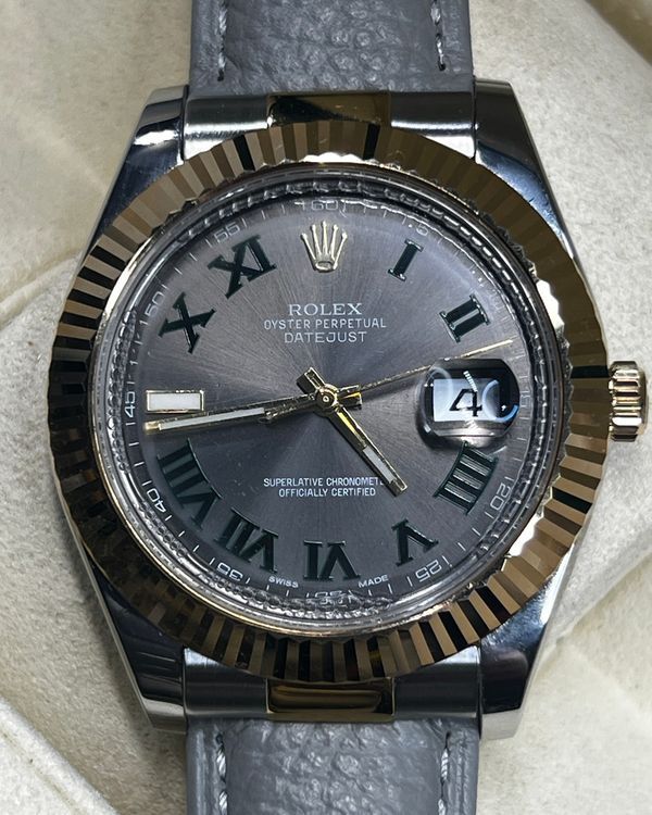 2017 Rolex Datejust II "Wimbledon" 41MM Slate Dial Aftermarket Leather Strap (116333)