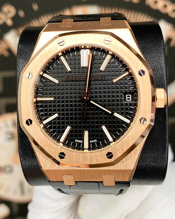 Audemars Piguet Royal Oak 41MM Black Dial Leather Strap (15510OR.OO.D002CR.02)