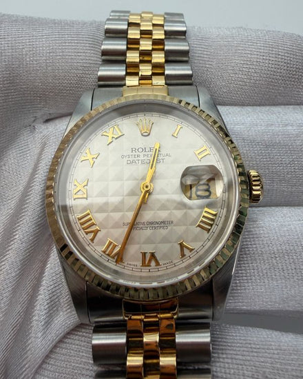 1991 Rolex Datejust 36MM Ivory "Pyramid" Dial Two-Tone Jubilee Bracelet (16233)