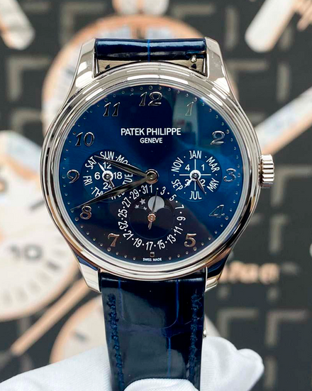 Patek Philippe Perpetual Calendar 39MM Blue Dial Leather Strap (5327G-001)