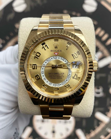 Rolex Sky-Dweller 42MM Champagne Dial Yellow Gold Oyster Bracelet (326938)
