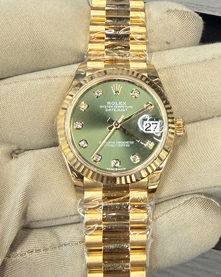 2025 Rolex Datejust 31MM Green Dial Yellow Gold President Bracelet (278278)