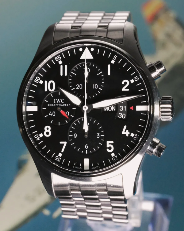 2014 IWC Schaffhausen Pilot Chronograph 43MM Black Dial Steel Bracelet (IW377704)